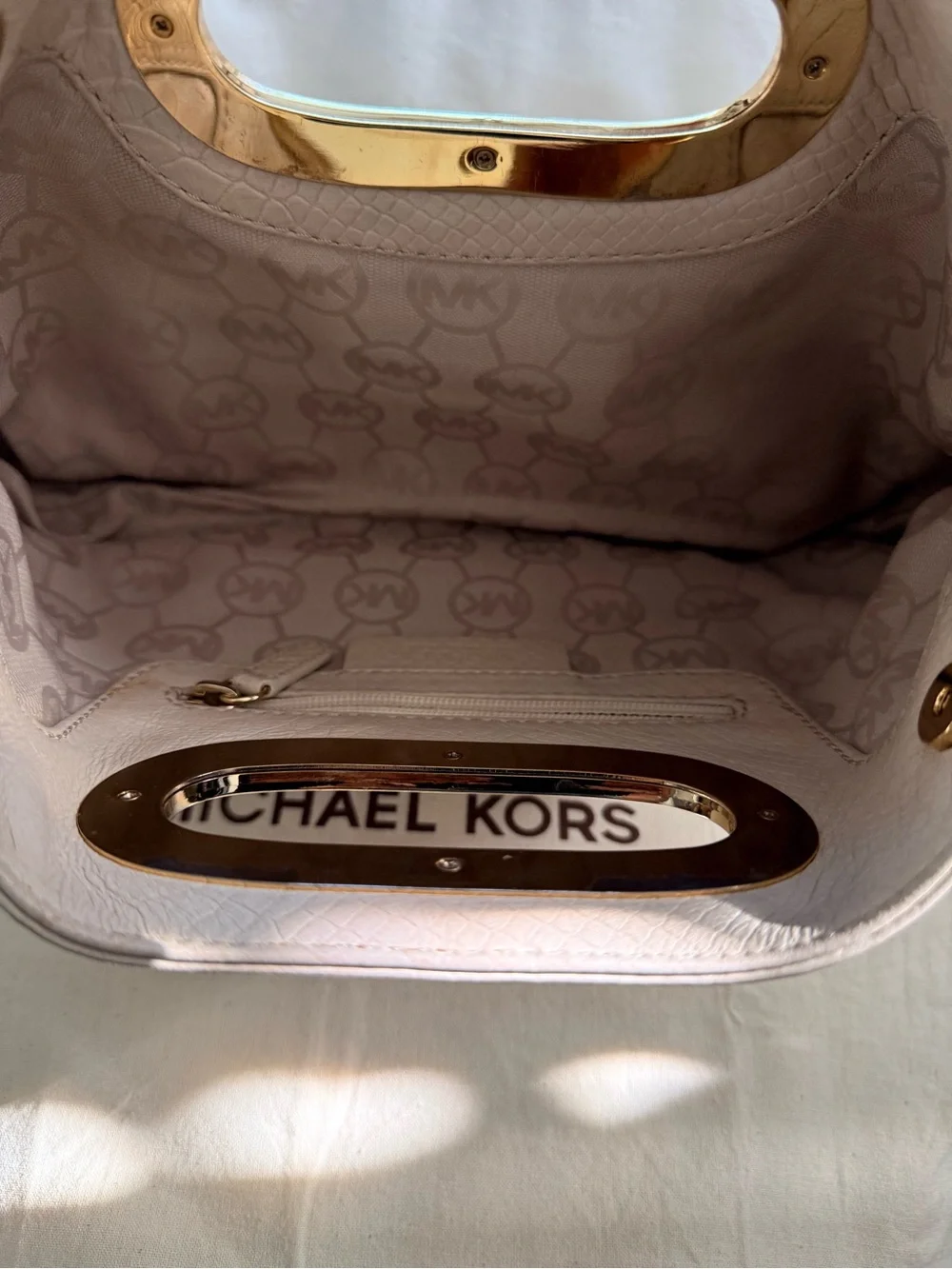 Michael Kors Ivory Leather Handheld Clutch with Gold-Tone Handle